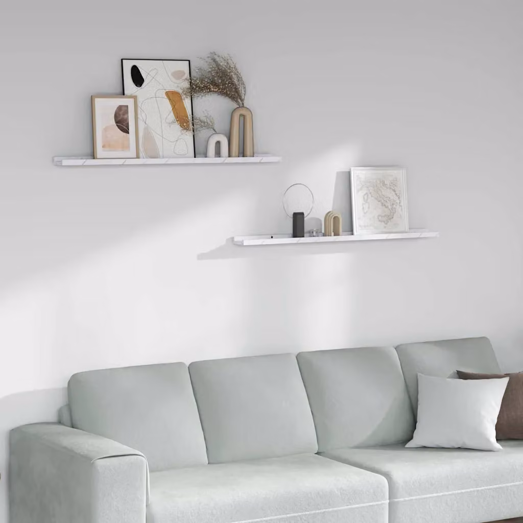 Set di 2 Scaffali da Parete vidaXL in Marmo Bianco, L 100 x P 9 x H 3 cm