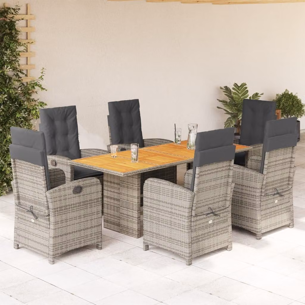 Maison Exclusive - Set da pranzo da giardino 7 pezzi con cuscini grigio in polyrattan