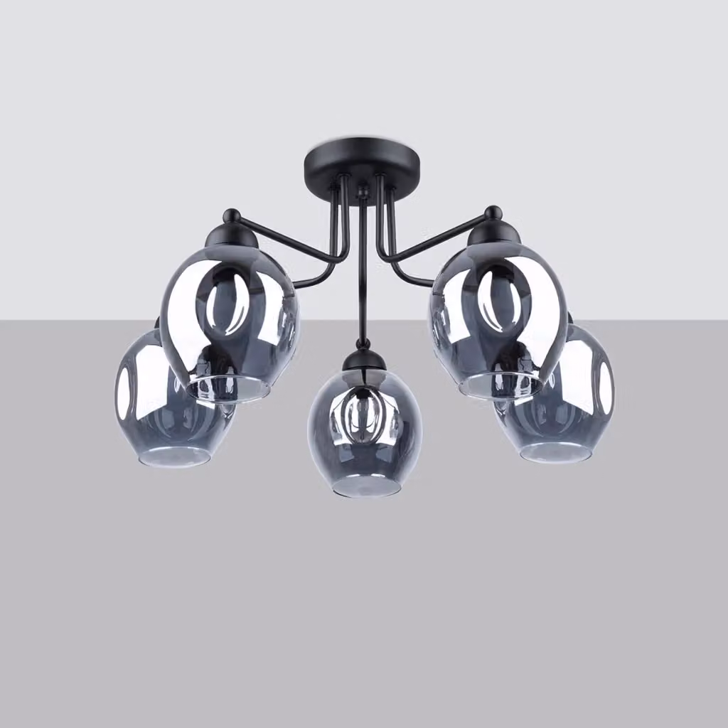 Lampadario Pure Lume BROSSA con 5 luci in vetro fumé e metallo nero – 2