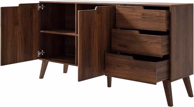 Credenza Madia Moderna Con 2 Ante E 3 Cassetti Mobile Contenitore In Melaminico Stile Scandinavo Per Soggiorno Ingresso E Zona Living 160 X 40 X 80 Cm Noce