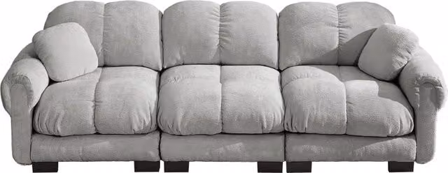 Divano 3 Posti in Chenille Grigio Chiaro con Cuscini Decorativi e Sedute Imbottite 260x86x90 cm