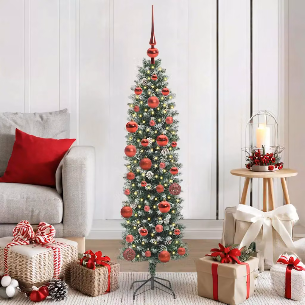 vidaXL Albero di Natale Artificiale Sottile Verde e Bianco 150 cm