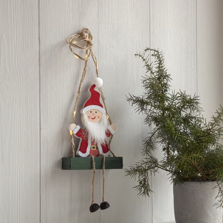 Decorazione natalizia Babbo Natale dondolante in legno a batteria, altezza 50 cm