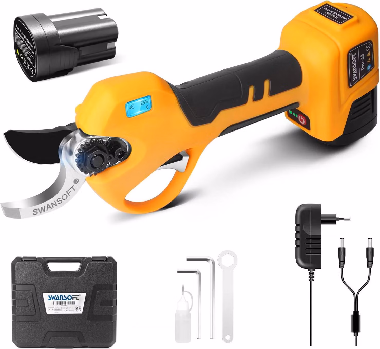 Potatori elettrici, motore brushless, batteria a lunga durata, giallo, due batterie
