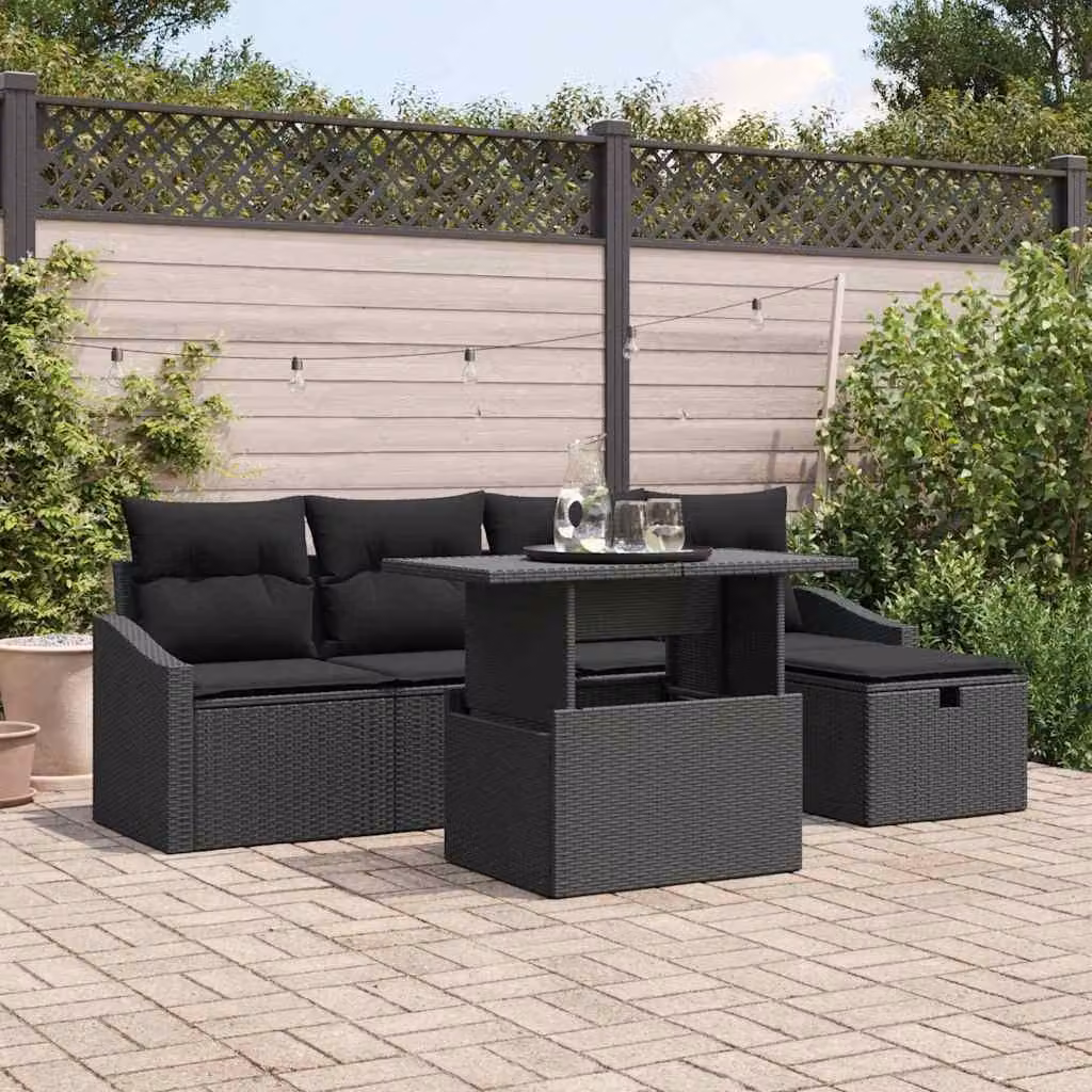 Maison Exclusive - Set da giardino composto da 6 pezzi, divano in rattan sintetico nero