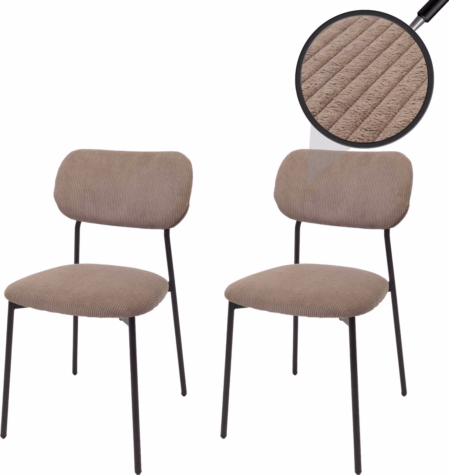 set di 2 sedie per sala da pranzo HWC-O26, sedia da cucina imbottita, corda (330g/m²) tessuto/metallo tessile ~ taupe