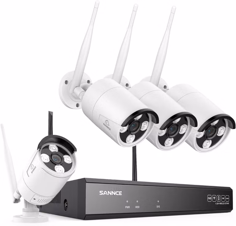 Kit di telecamere di sicurezza wireless per esterni, composto da un registratore NVR a 8 canali e 5 megapixel, con 4 telecamere wireless da 3 megapixel. Sistema di videosorveglianza wireless da 3 megapixel, con riconoscimento AI e registrazione 24 ore su