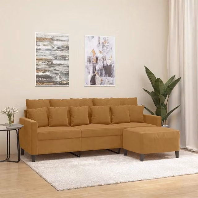 Divano a 3 posti moderno vidaXL in velluto marrone con poggiapiedi coordinato L: 198 cm, P: 80 cm, H: 77 cm – 1
