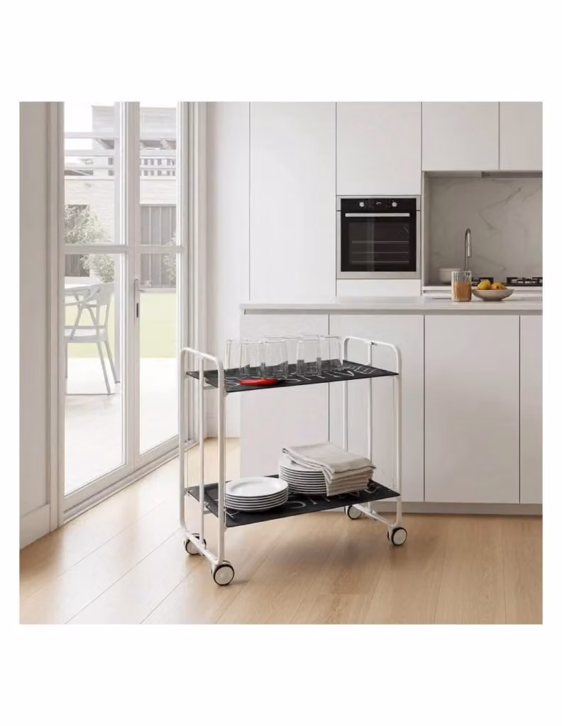 Carrello da cucina pieghevole DON HIERRO con struttura in metallo bianco e ripiani in MDF laminato, H 72,0 x L 66,0 x P 43,0 cm – 2