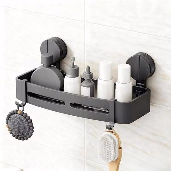 Organizer da bagno in alluminio con ugello - larghezza 28 cm - senza forature