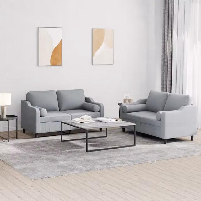 Set di 2 divani vidaXL in tessuto grigio con cuscini per soggiorno in stile moderno