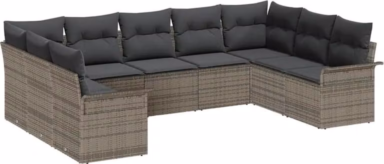 Set Divano da Giardino 9 pcs Grigio polyrattan