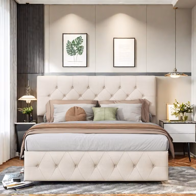 UnboxG Letto imbottito 160x200cm, letto matrimoniale idraulico con rete a doghe e giroletto, letto funzionale con testiera regolabile, letto continentale in velluto, per adulti e ragazzi -