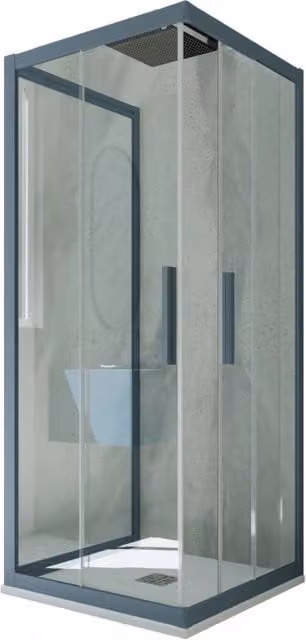 Box doccia Kolors Trio FORTE a 3 lati scorrevole con vetro trasparente e profilo blu navy, L: 90 cm, P: 80 cm, H: 200 cm