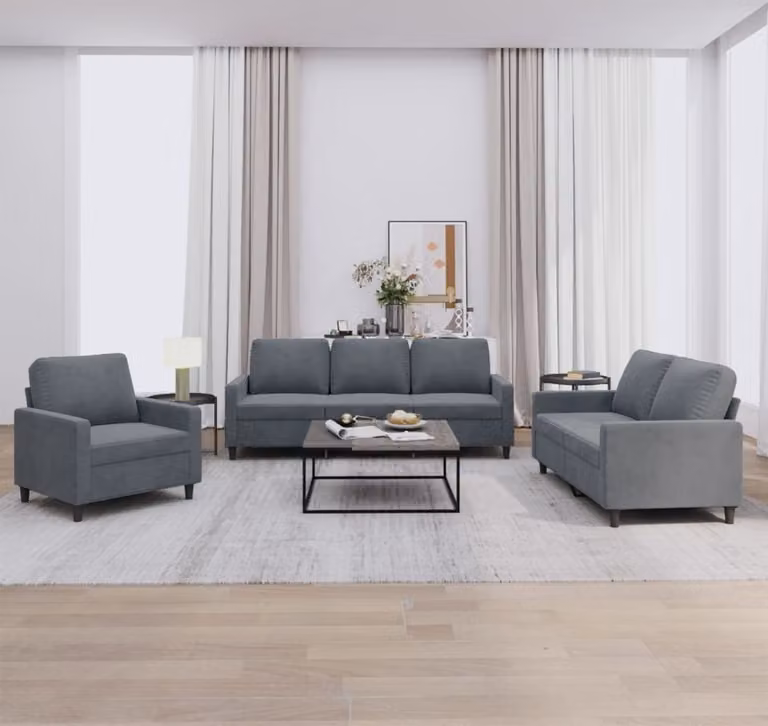 Maison Exclusive - Set divano a 3 pezzi con cuscini in velluto grigio scuro