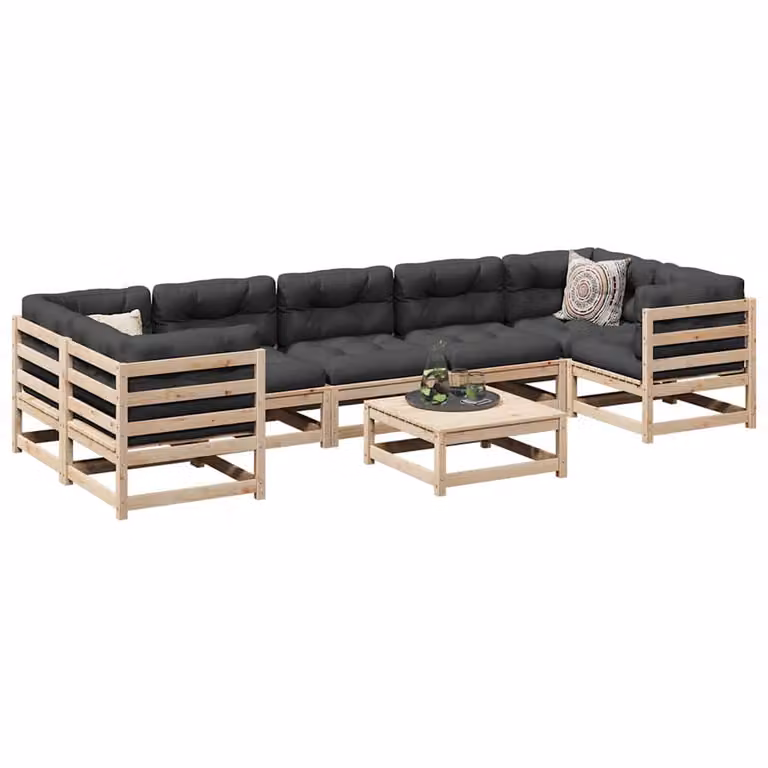 vidaXL Set Divani da Giardino 8 pz in Legno di Pino con Cuscini, Colore Marrone e Grigio
