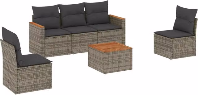 Set Divano da Giardino 6 pz | Set Salotto da Giardino con Cuscini Grigio in Polyrattan