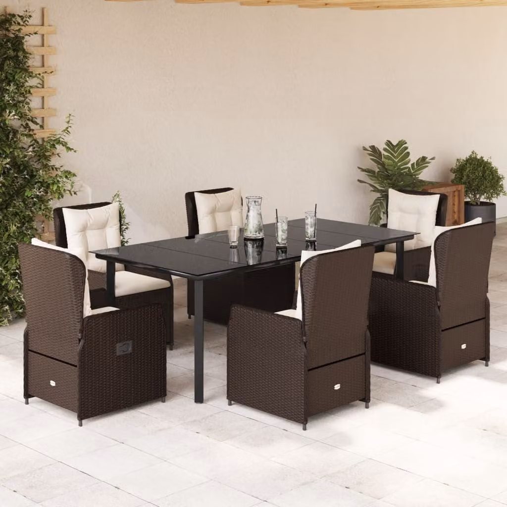 vidaXL Set da Pranzo da Giardino 7pz in Polyrattan e Vetro Marrone – 1