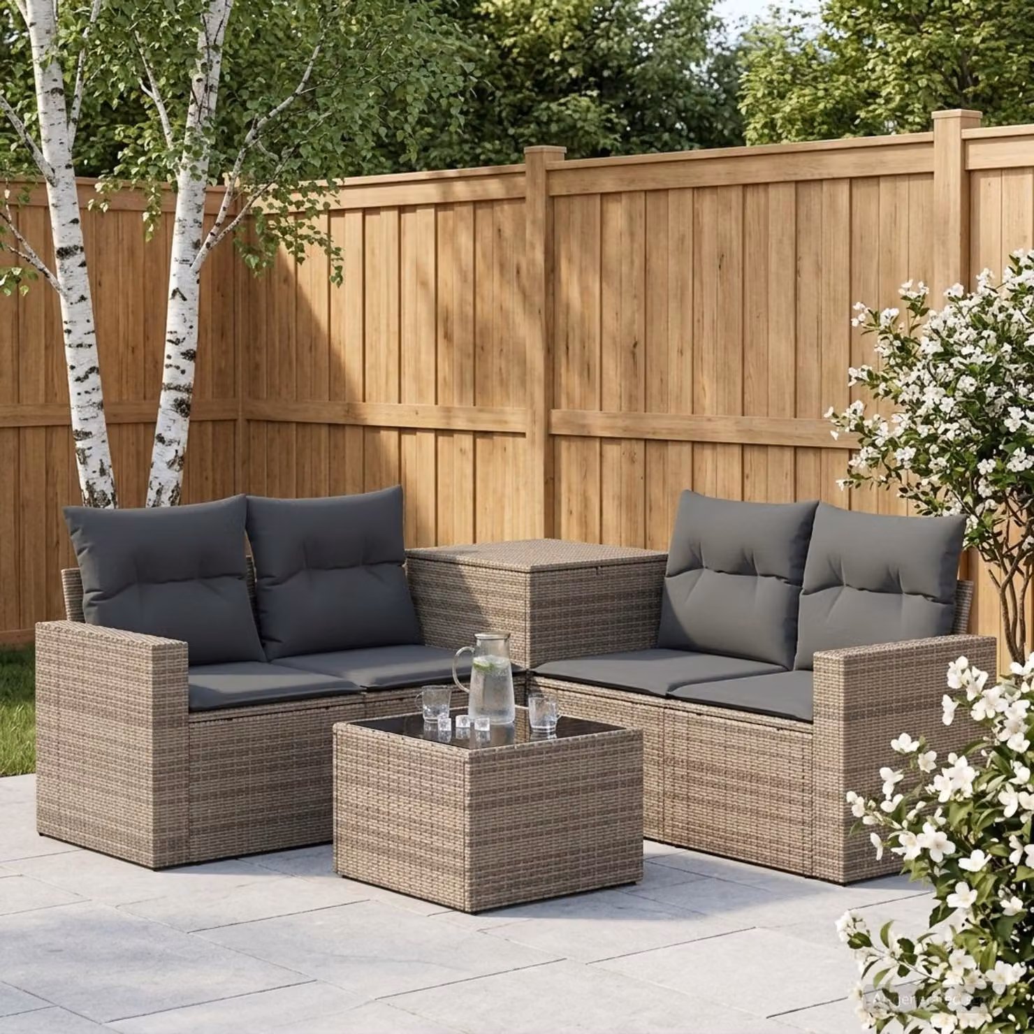 Set di divani da giardino vidaXL in polyrattan con cuscini, colore grigio e antracite