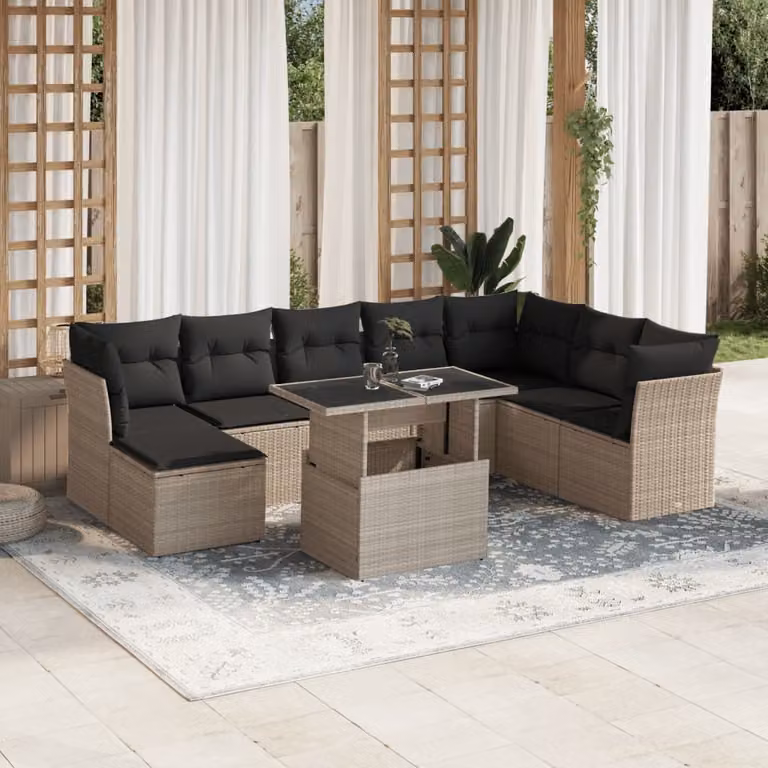 Maison Exclusive - Set Divano da Giardino 9pz con Cuscini Grigio Chiaro Polyrattan