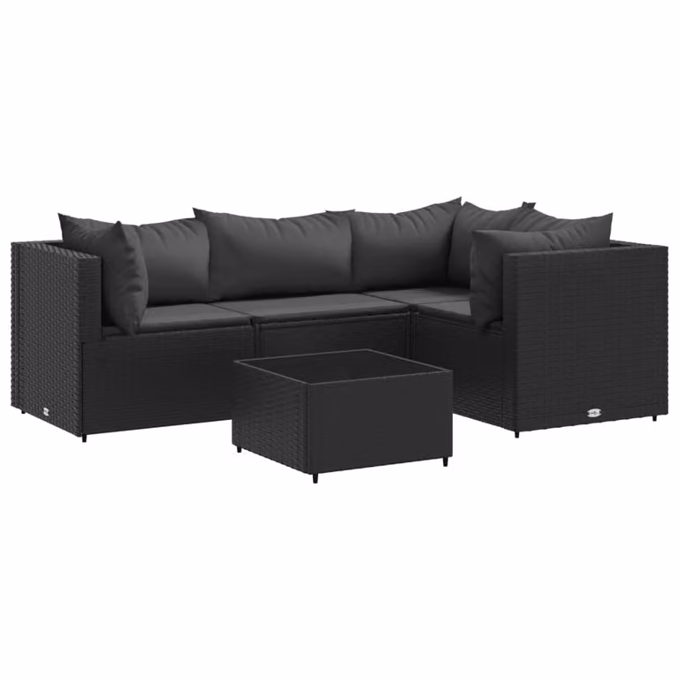 Set Divani da Giardino 5 pz con Cuscini Nero in Polyrattan