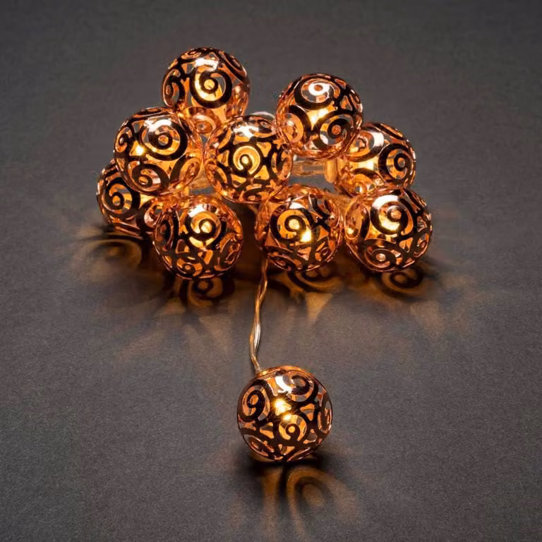 Catena luminosa con decorazioni a forma di palline, 10 LED, 120 cm, luce bianco caldo, con timer, per uso interno
