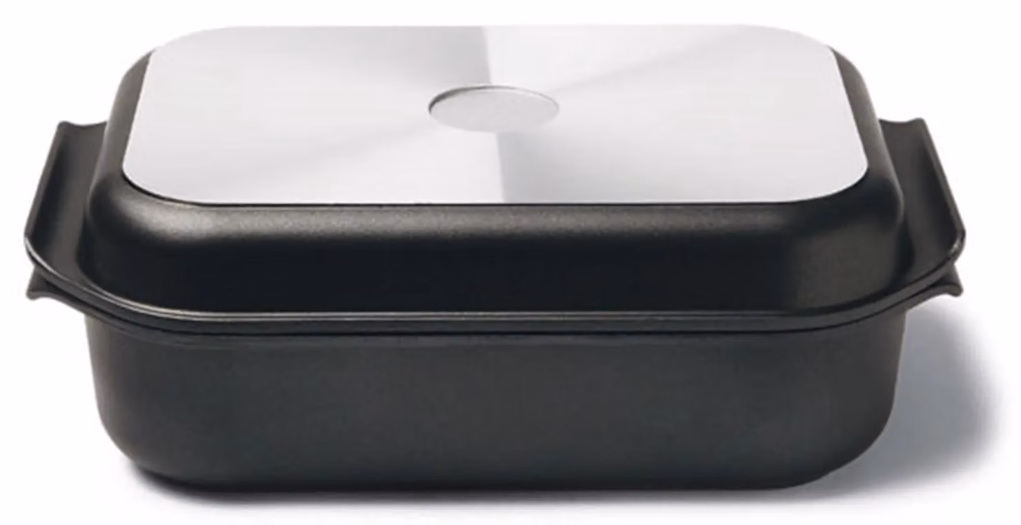 Rostiera in alluminio pressofuso con coperchio grigliato multiuso di Risolì, dim.40x25cm
