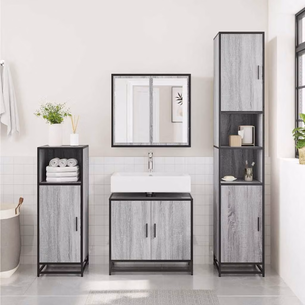 Mobile Lavabo da Bagno vidaXL in Legno Multistrato Grigio Sonoma L: 65 cm, P: 33 cm, H: 60 cm