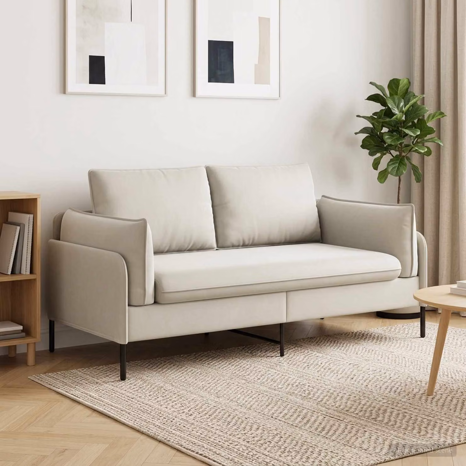 Divano a 2 posti moderno vidaXL in velluto beige con coperture rimovibili L/P/H: 188 x 81 x 89 cm