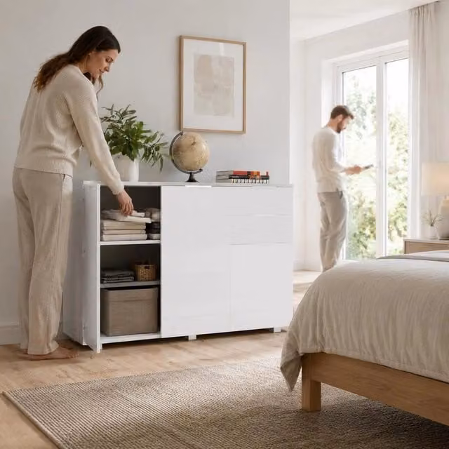 Sideboard, High-gloss White, 107x35x80.5 Cm
