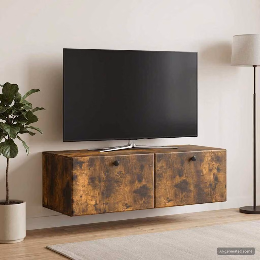 vidaXL Mobile Porta TV da Muro Moderno in Rovere Fumo, L/P/H: 98 x 41 x 30 cm