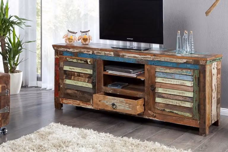Casa Padrino Credenza di design multicolore L.150 x H.60 x P.40 - Mobile TV - Comò - Fatto a mano - Legno massiccio