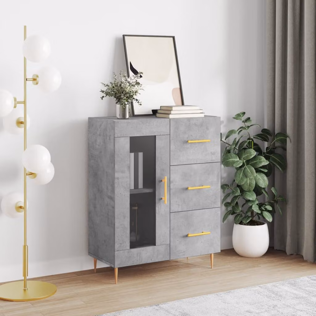 Credenza vidaXL Grigio Cemento in Legno Multistrato, L: 69,5 cm, P: 34 cm, H: 90 cm