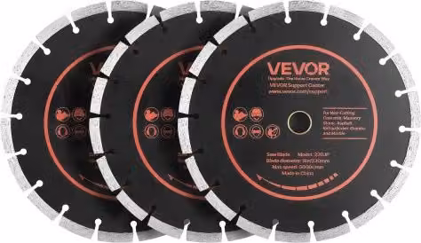 Set di 3 Dischi Diamantati VEVOR per Scanalatrice, Diametro: 230 mm, Foro: 22,2 mm, per Taglio a Secco e a Umido di Calcestruzzo e Pietra, Anima in Acciaio 65Mn, Colore Nero e Arancione