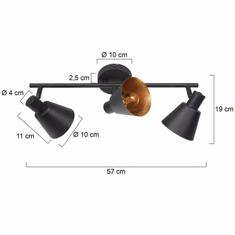 Steinhauer Faretto da soffitto Oeroe, a 3 luci, nero, metallo, E14 dimmerabile, Nero, Soggiorno / Sala da pranzo, Metallo, Faretto