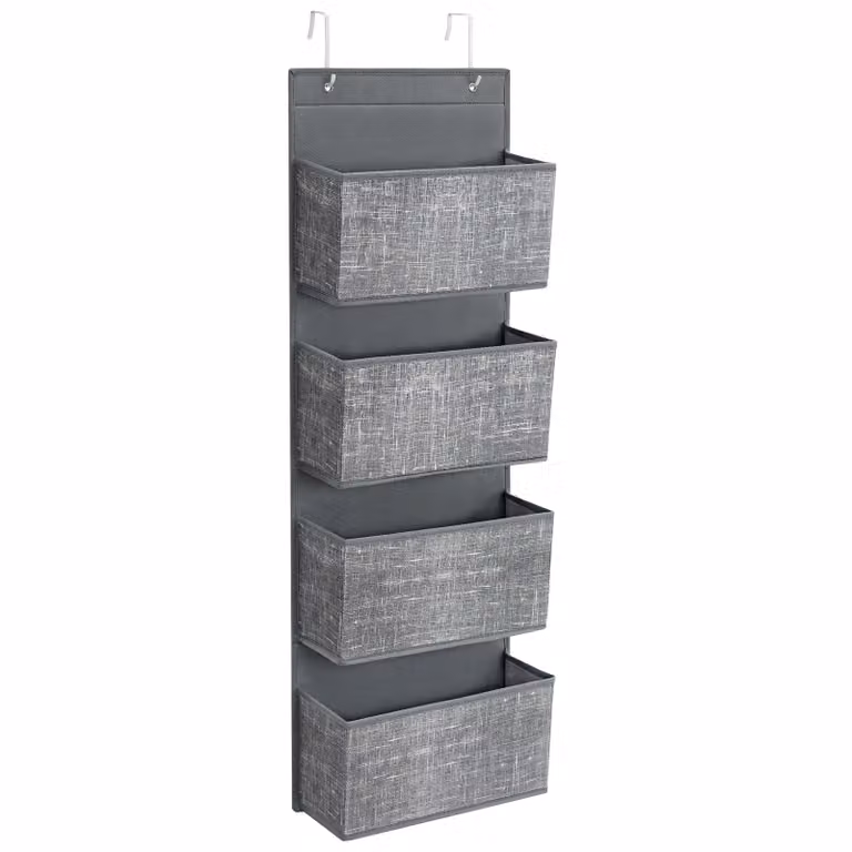 SONGMICS Organizzatore pensile, portaoggetti, scaffale pensile con 4 tasche, per la porta, la camera da letto, l'ufficio, l'armadio, 33,5 x 12 x 100 cm, grigio screziato RDH004G11