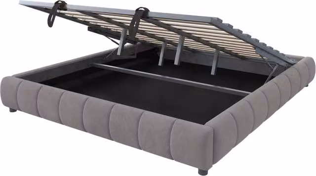 Letto imbottito singolo grigio 180x200 cm con struttura idraulica e luce LED integrata senza testiera