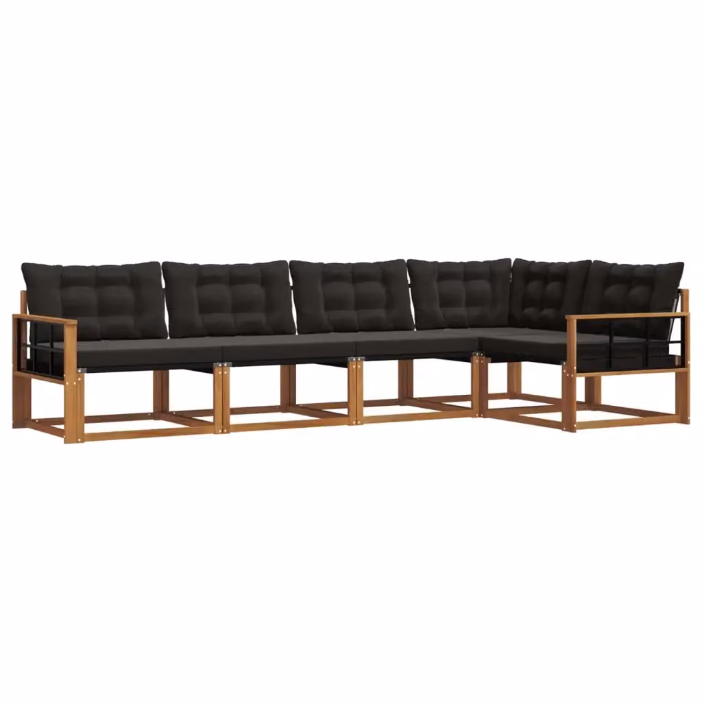 Set di divani da esterno a L vidaXL in legno di acacia con cuscini in textilene, colore marrone e nero – 2