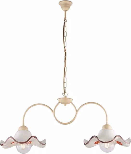 Lampadario a sospensione Bilanciere Anemone BELIGHT in ferro laccato e ceramica decorata bianco, marrone e beige con altezza regolabile
