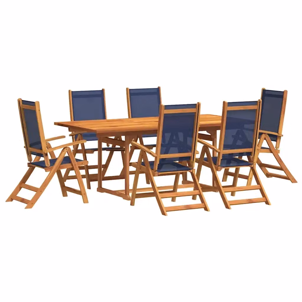 Set Pranzo da Giardino vidaXL in Legno di Acacia e Textilene, 7 Pezzi, Marrone e Blu – 2