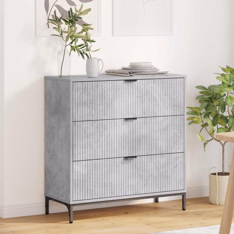 Credenza moderna vidaXL in legno ingegnerizzato e metallo, colore grigio, L 79,5 cm x P 33 cm x H 82 cm