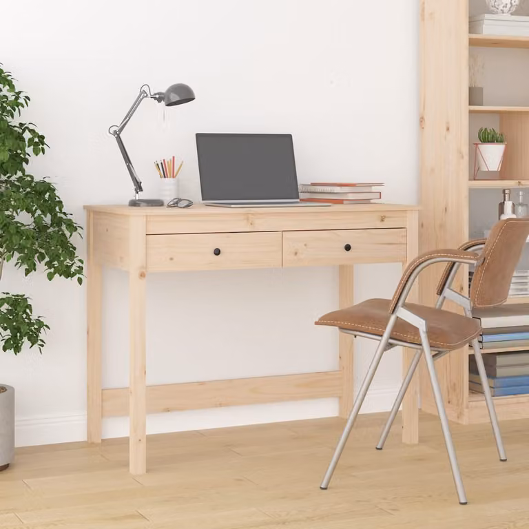 Scrivania con cassetti vidaXL in legno massello di pino per ufficio in casa, L: 100 cm, P: 50 cm, H: 78 cm