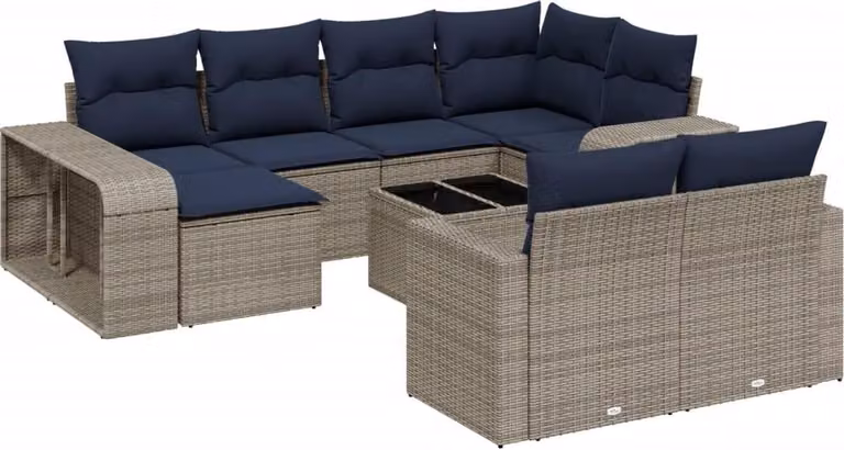 Set Divani da Giardino 11 pz con Cuscini Grigio in Polyrattan