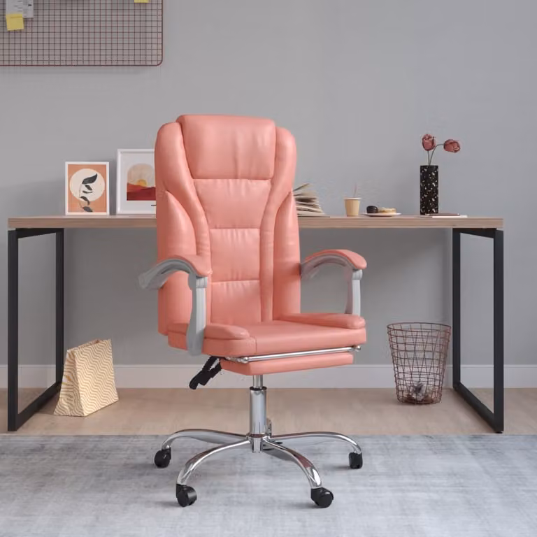 The Living Store Sedia da ufficio reclinabile in Pelle finta rosa