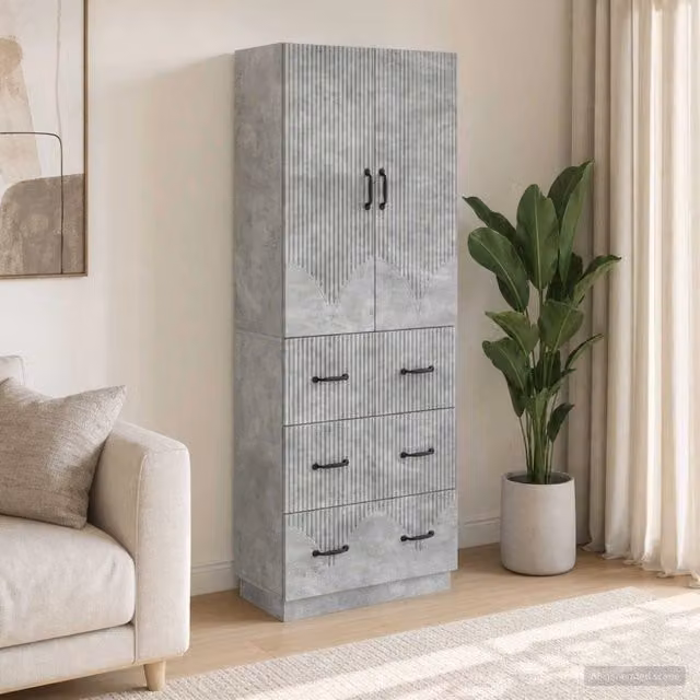 Set di 2 armadi moderni vidaXL in legno ingegnerizzato grigio con ante scorrevoli e ripiani interni L: 66 cm, P: 34,5 cm, H: 87 cm