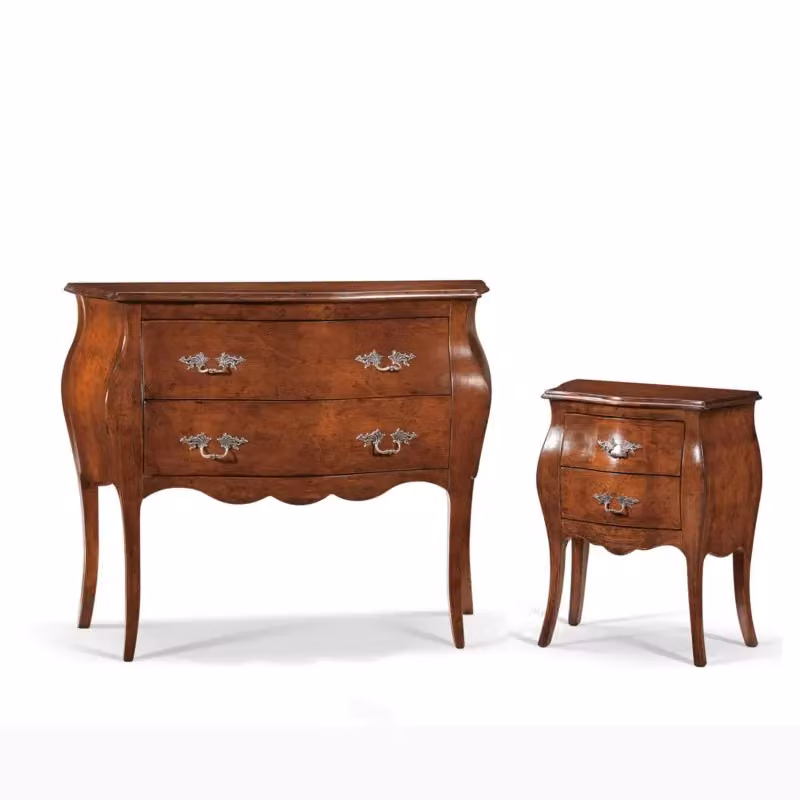 Cassettiera bombata classica con 2 cassetti in legno Mobili 2G colore noce L: 105 cm, P: 42 cm, H: 85 cm – 3