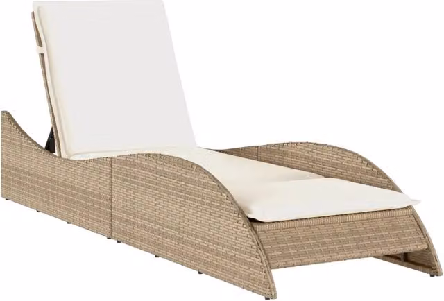Lettino Prendisole | Sdraio da giardino | Lettino da sole con Cuscino Beige 60x205x73 cm in Polyrattan