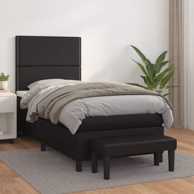 Letto Ibrido con Giroletto a Molle e Materasso vidaXL in Similpelle Nero, L/P/H: 90 x 200 x 128 cm