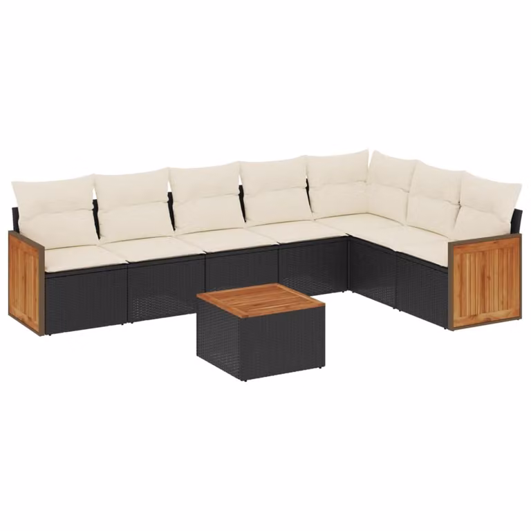 Set Divani da Giardino con Cuscini 8 pz Nero in Polyrattan