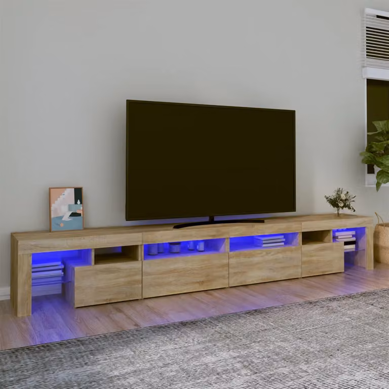 vidaXL Mobile Porta TV Moderno con Luci LED Integrate in Rovere Sonoma e Marrone L 260 x P 36,5 x H 40 cm
